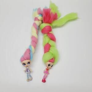 Candylocks Cotton Candy Hair Dolls Pink Green Blue Yellow Puffy Girls Lot of 2